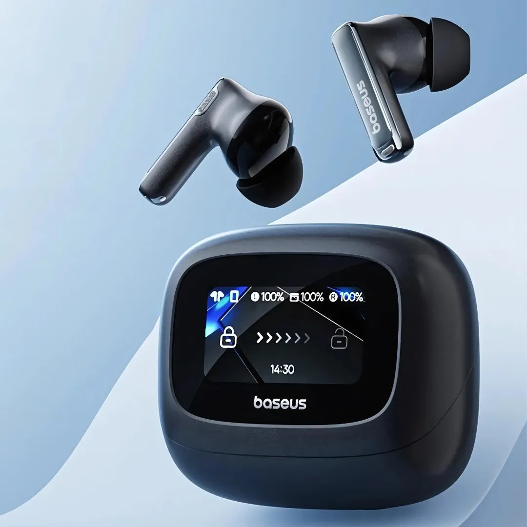 Bluetooth Earphones Baseus Bowie M2s with 52dB ANC, Touch LCD Screen and Spatial Audio